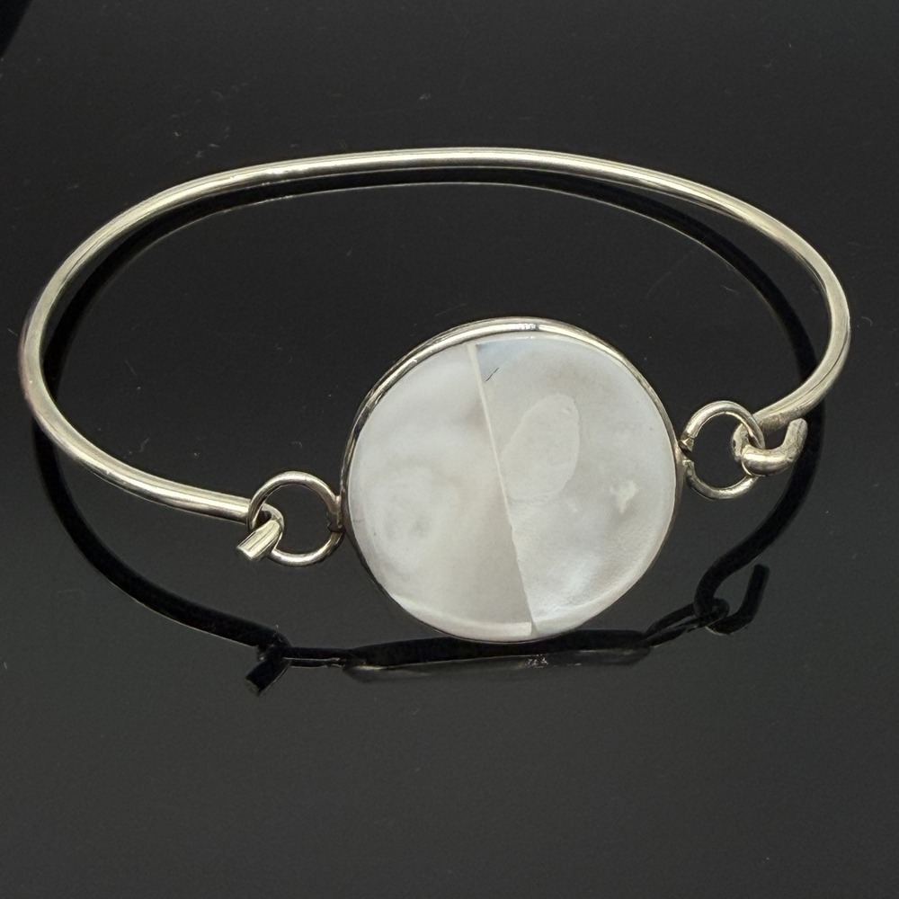 Vietta Taxco Mother of Pearl Sterling Silver Mexico Hook & Eye Bangle Bracelet